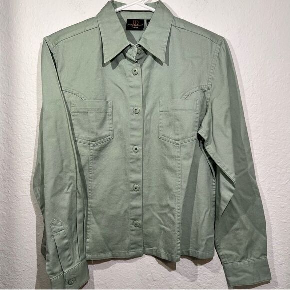 Jenny Buchanan olive green denim button down top jacket ▪️ NWT ▪️ medium petite - Picture 1 of 4